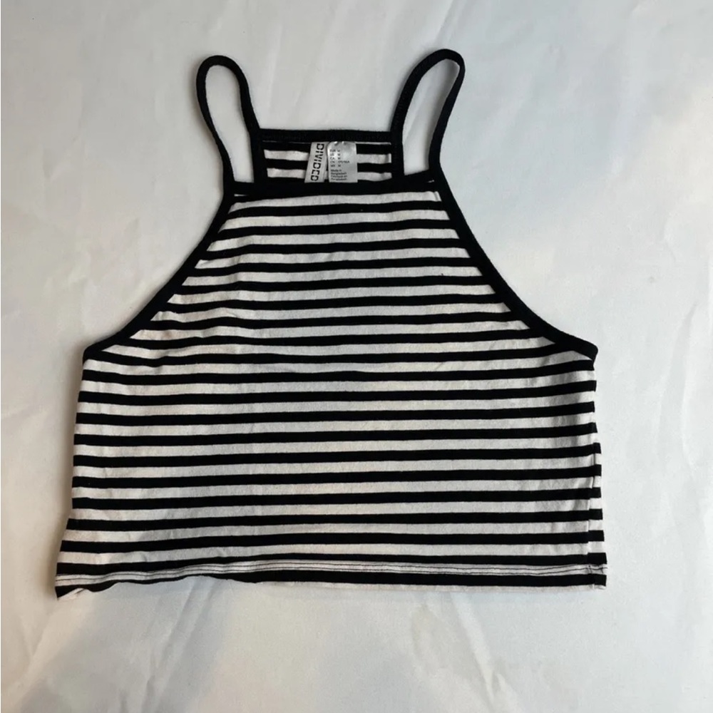 Divided H&M Halter Cropped Tank Top Black and White Stripes Size M Fits S
